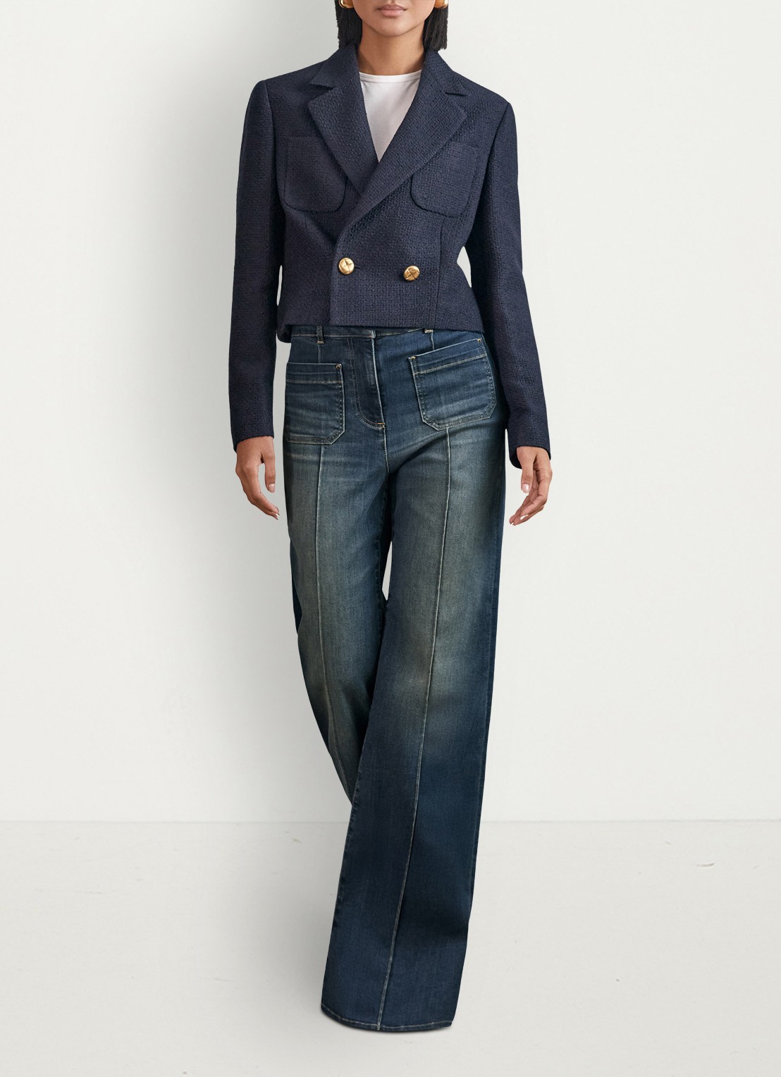 Reiss Petite Sakura high waist flared jeans met in lyocellblend - detail 3 donkerblauw