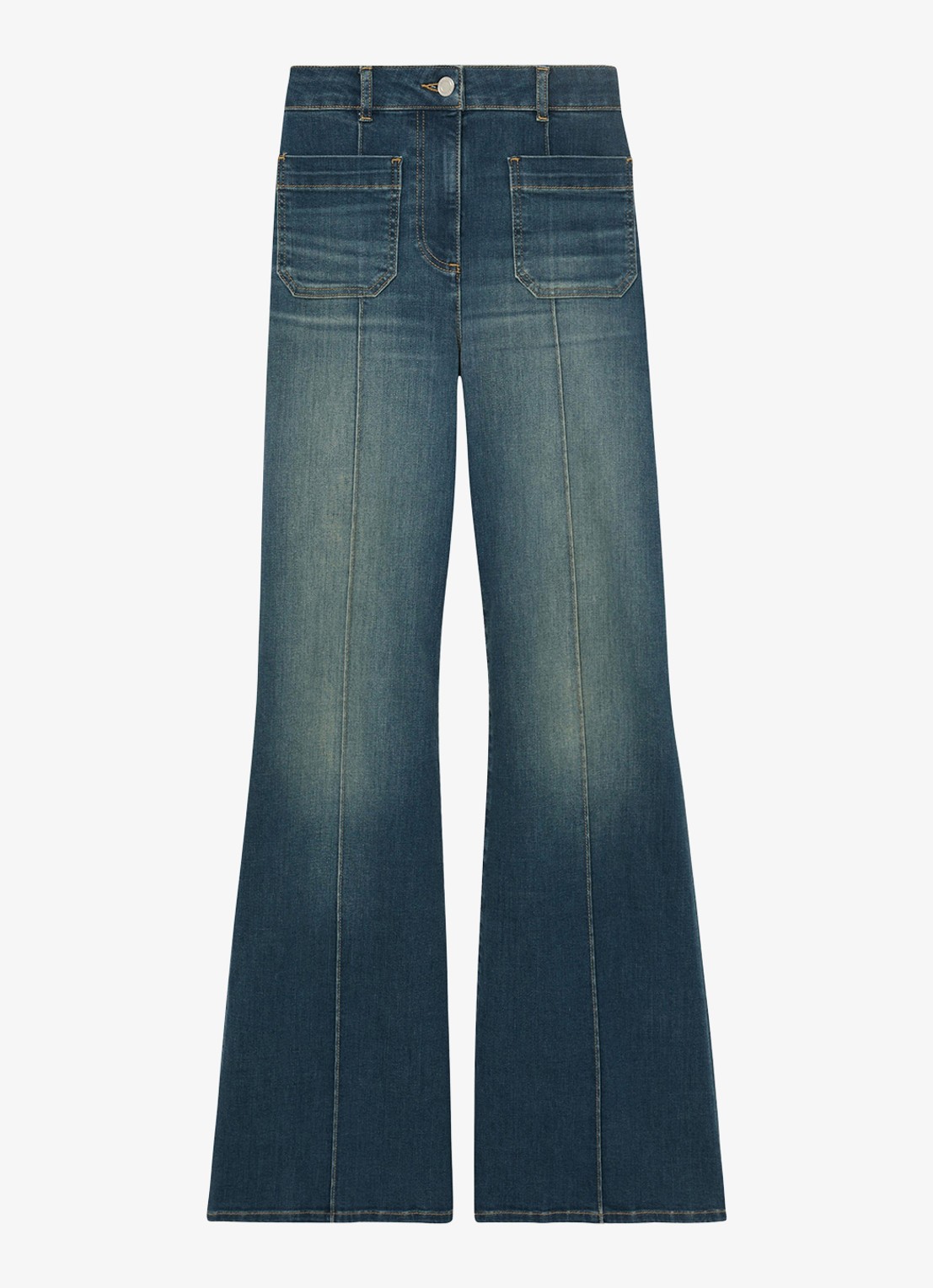 Reiss Petite Sakura high waist flared jeans met in lyocellblend - voorkant donkerblauw