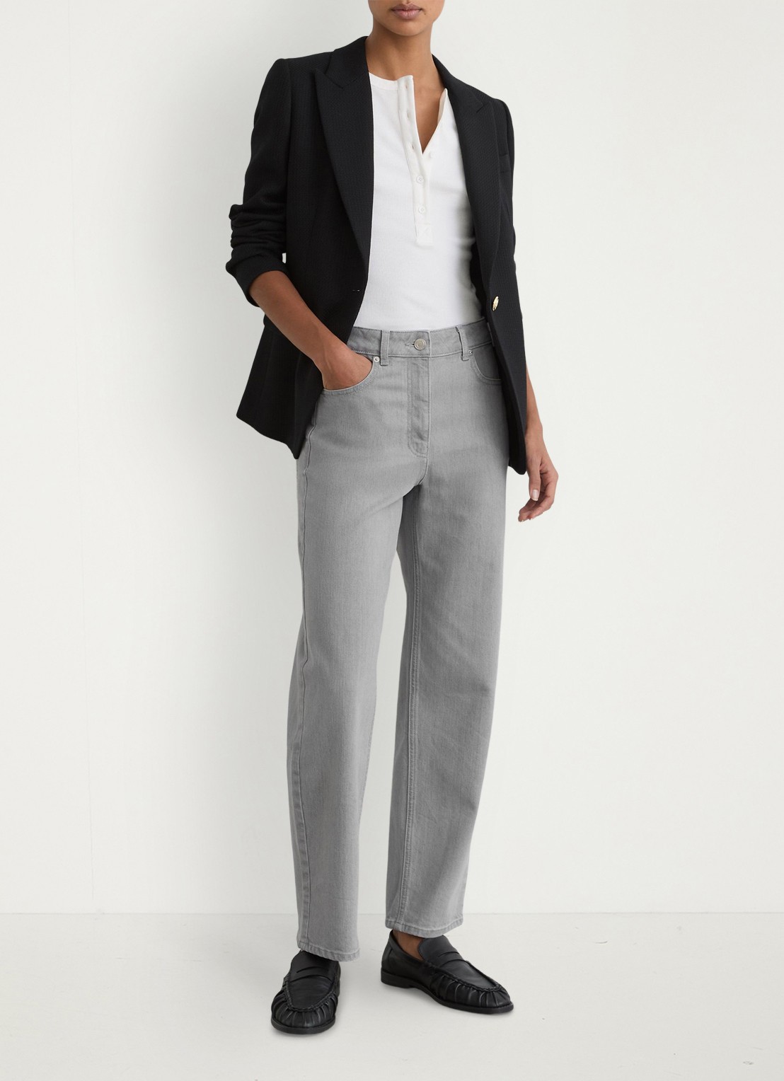Reiss Petite Selin mid waist straight leg jeans met gekleurde wassing - voorkant 2 grijs