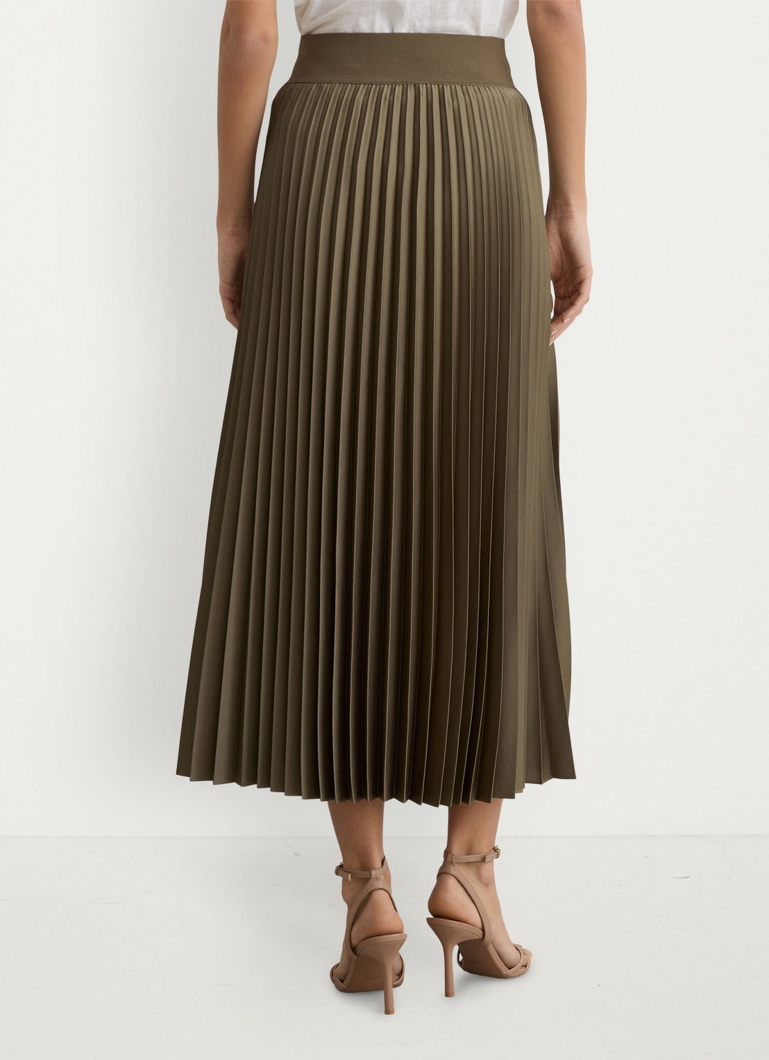 Reiss Petite seren midi plooirok - achterkant 3 khaki