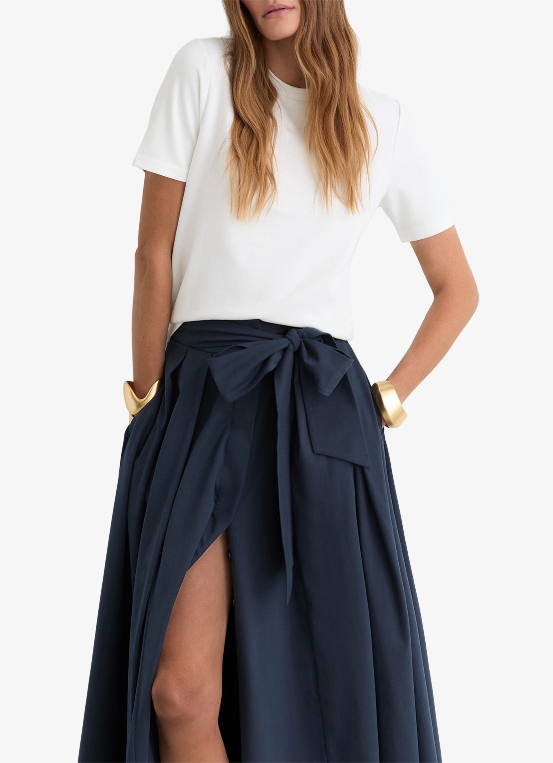 Reiss Petite Simone maxi rok met split - detail 2 donkerblauw
