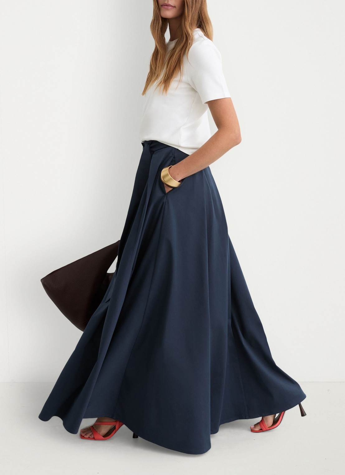 Reiss Petite Simone maxi rok met split - voorkant 6 donkerblauw