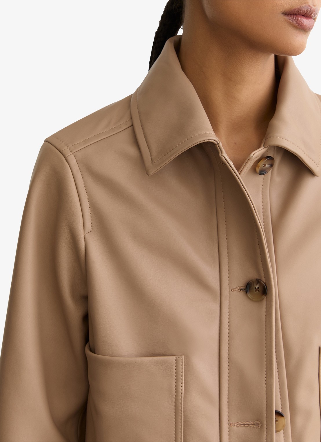 Reiss Petite Sonny jack van leer met opgestikte zakken - detail 2 bruin