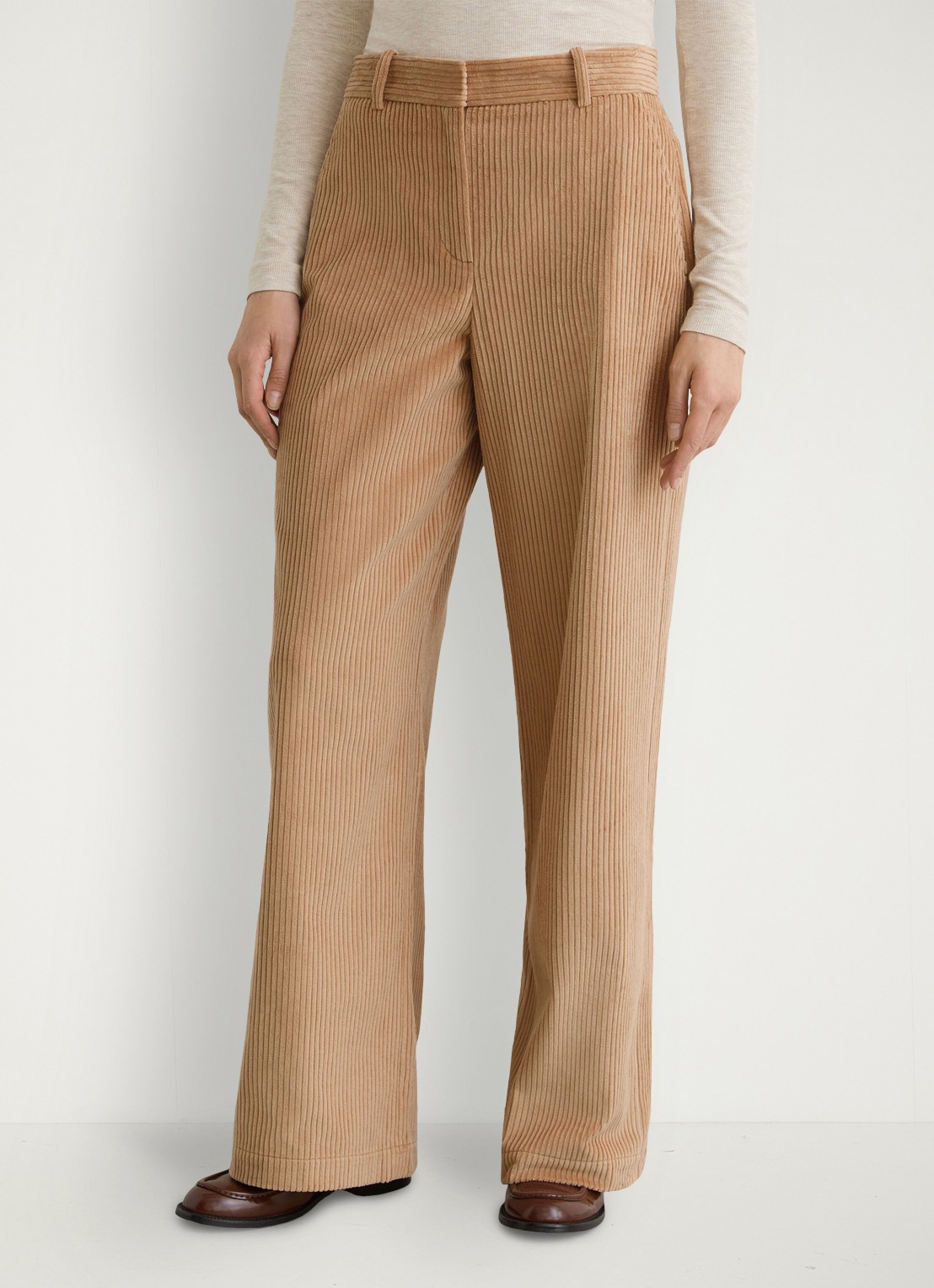 Reiss Petite Stanton high waist wide fit pantalon van corduroy - detail 2 camel