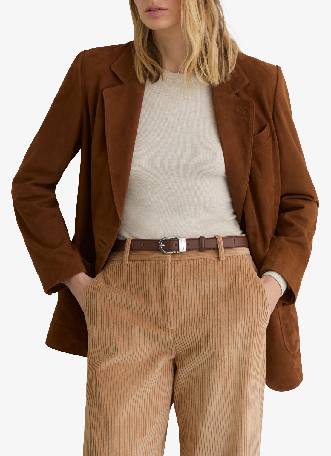 Reiss Petite Stanton high waist wide fit pantalon van corduroy - detail 3 camel