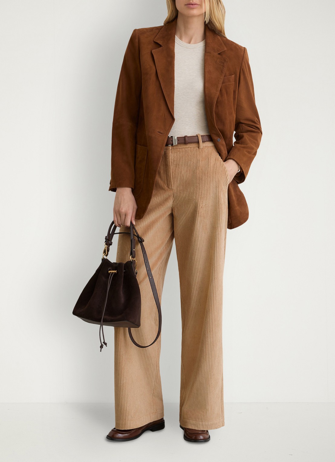 Reiss Petite Stanton high waist wide fit pantalon van corduroy - detail 6 camel