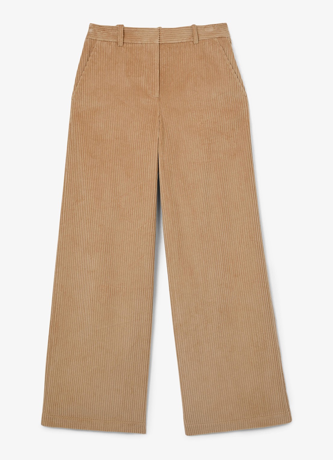 Reiss Petite Stanton high waist wide fit pantalon van corduroy - voorkant 7 camel