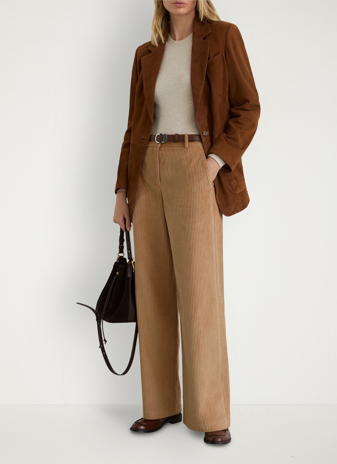 Reiss Petite Stanton high waist wide fit pantalon van corduroy - voorkant 8 camel