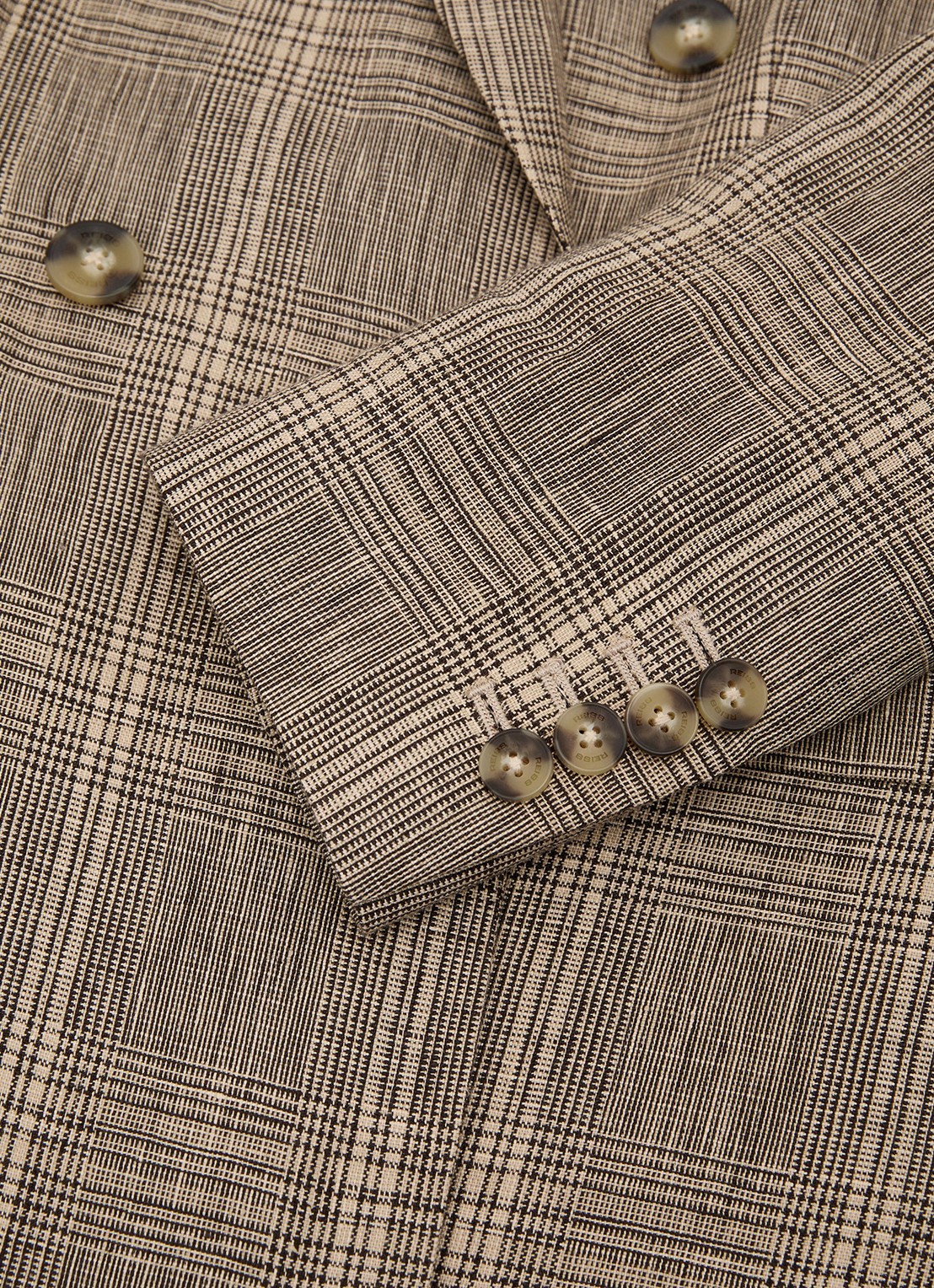 Reiss Petite Sybil double-breasted blazer van linnen met ruitdessin - detail 4 beige