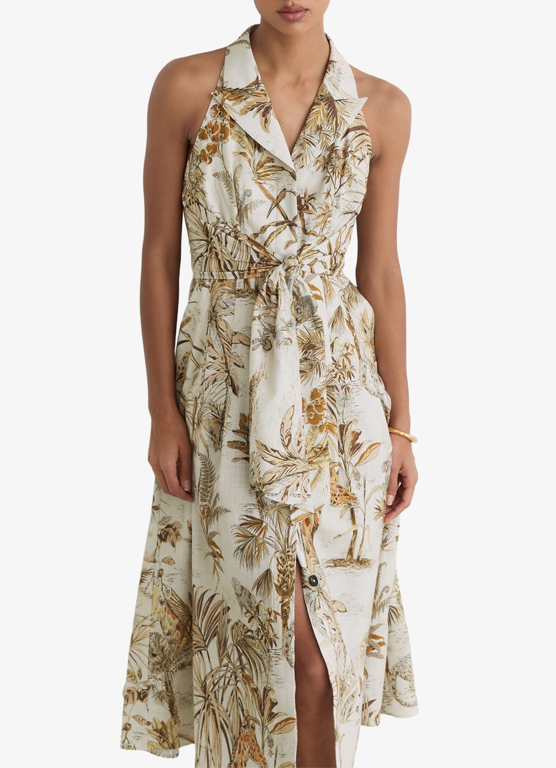 Reiss Petite Tate midi jurk met print - detail 4 creme