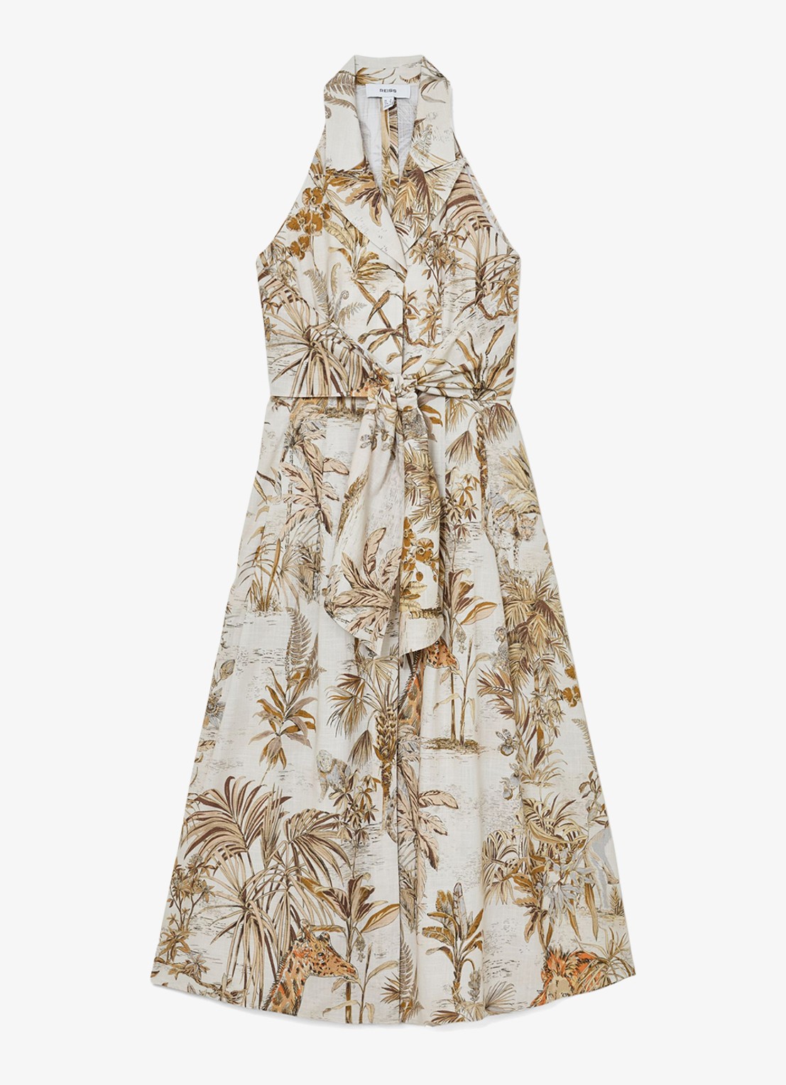 Reiss Petite Tate midi jurk met print - voorkant 2 creme