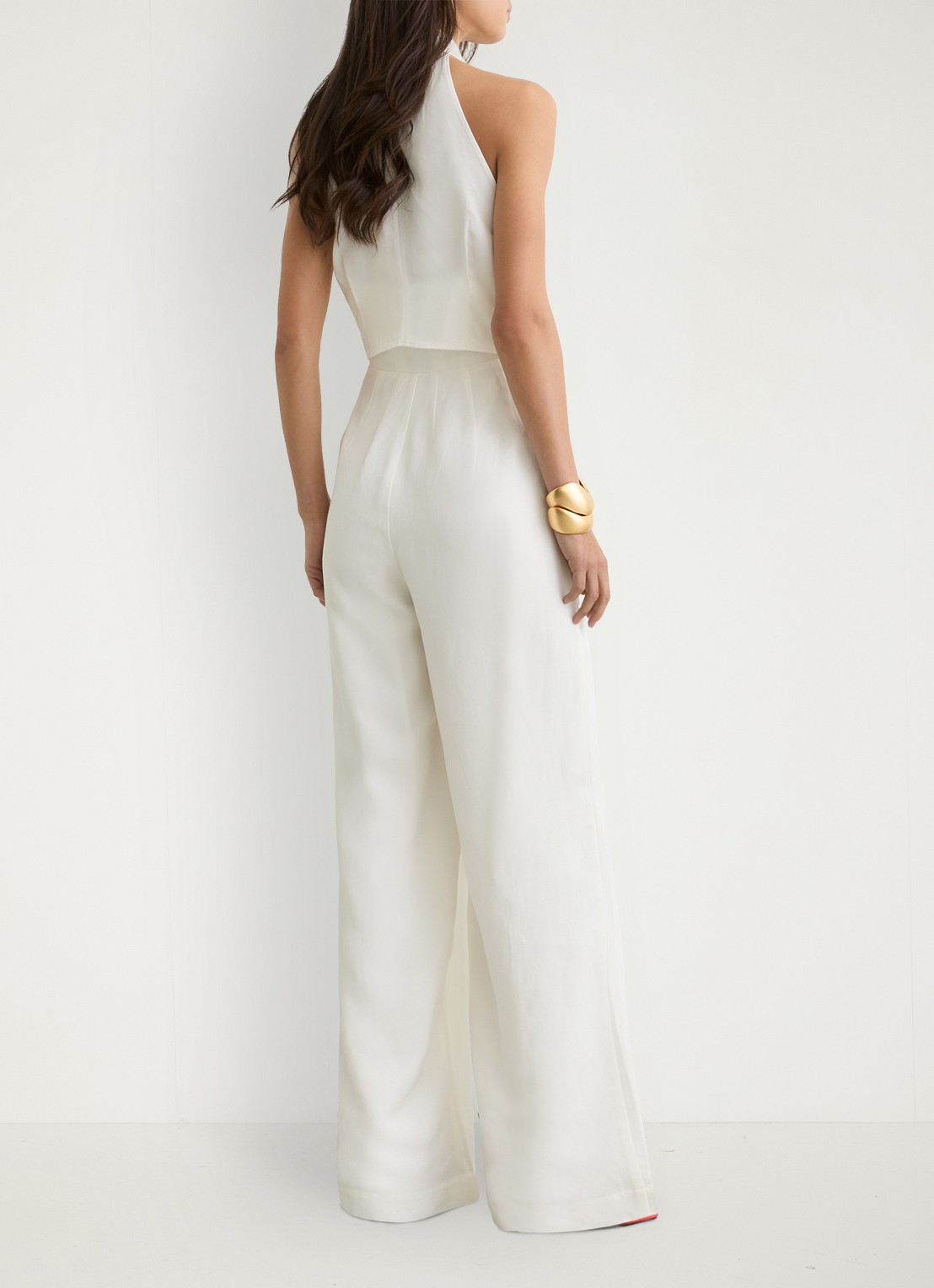 Reiss Petite Taya wide fit jumpsuit in linnenblend - achterkant wit