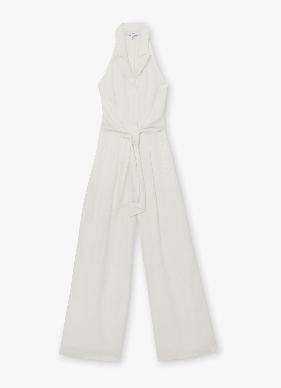 Reiss Petite Taya wide fit jumpsuit in linnenblend - voorkant 6 wit