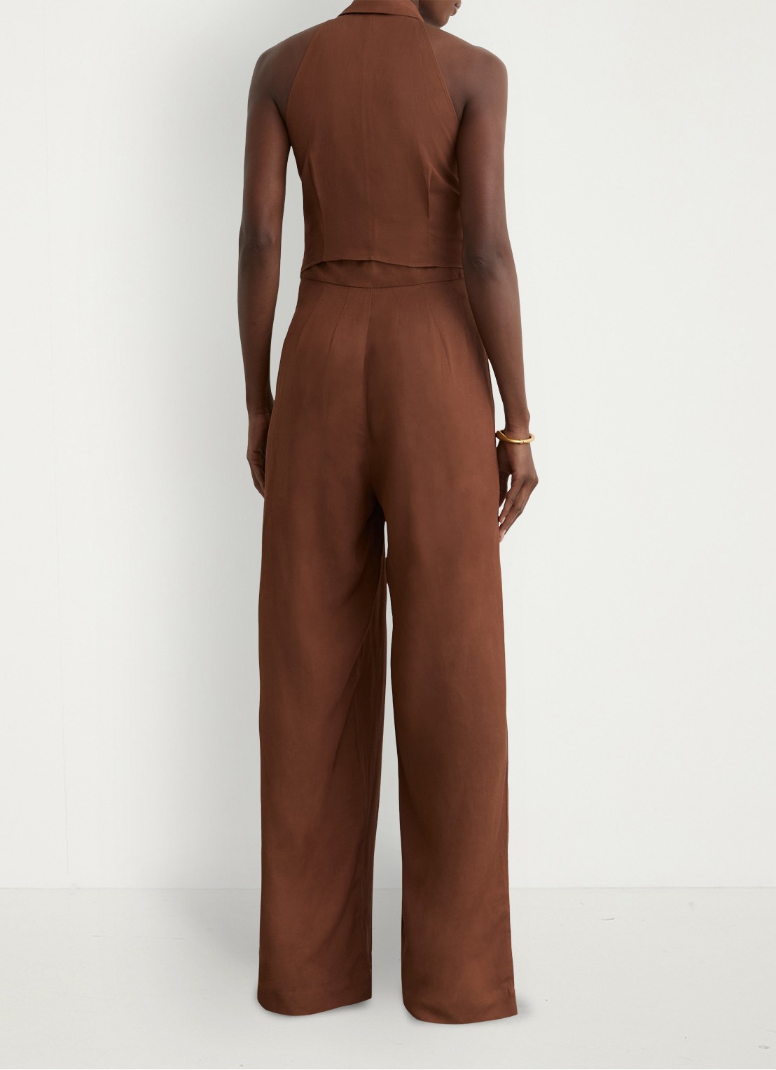 Reiss Petite Taya wide fit jumpsuit in linnenblend - achterkant 6 bruin