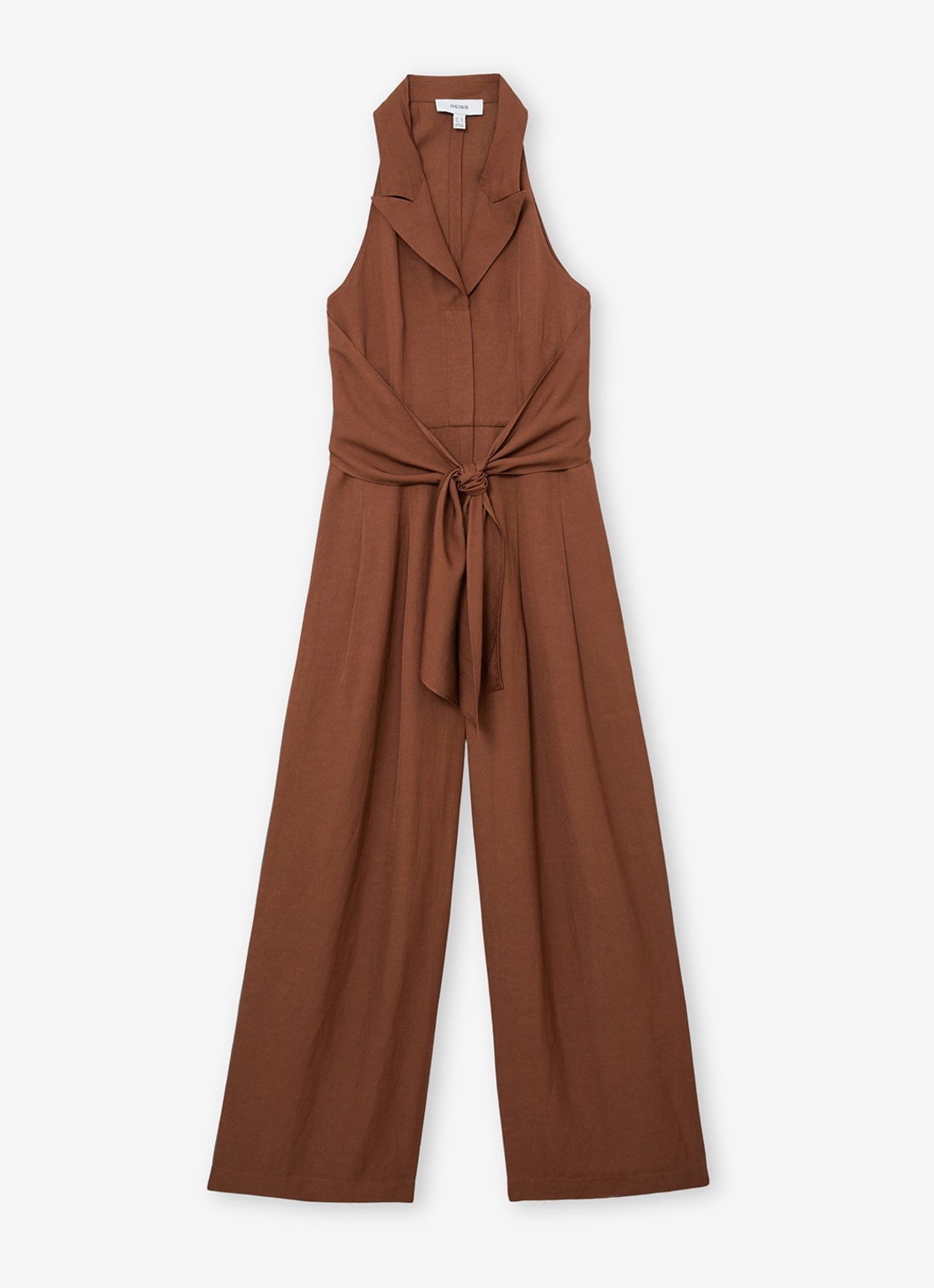 Reiss Petite Taya wide fit jumpsuit in linnenblend - voorkant bruin