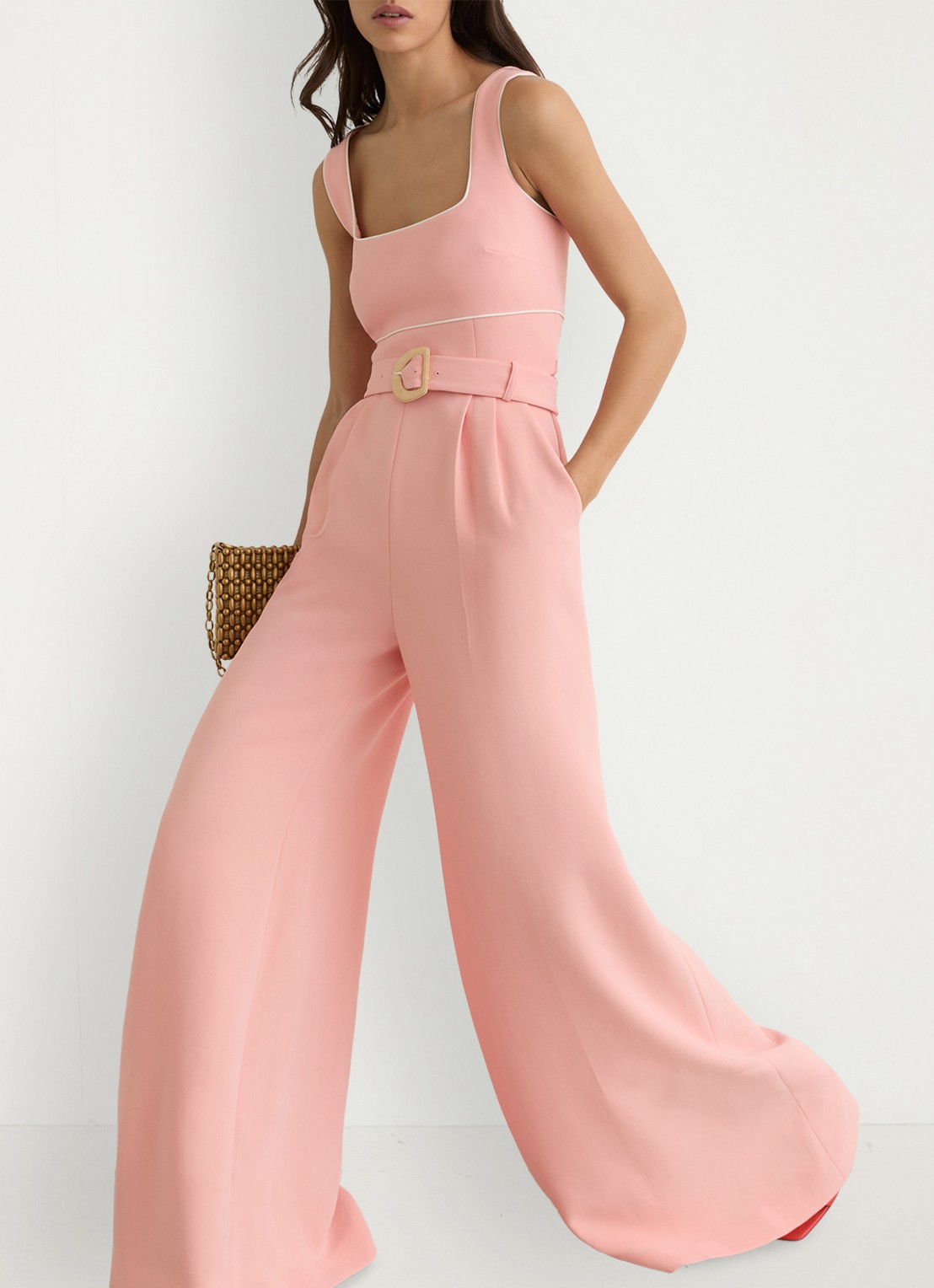 Reiss Petite wide fit jumpsuit met ceintuur - detail 4 oudroze