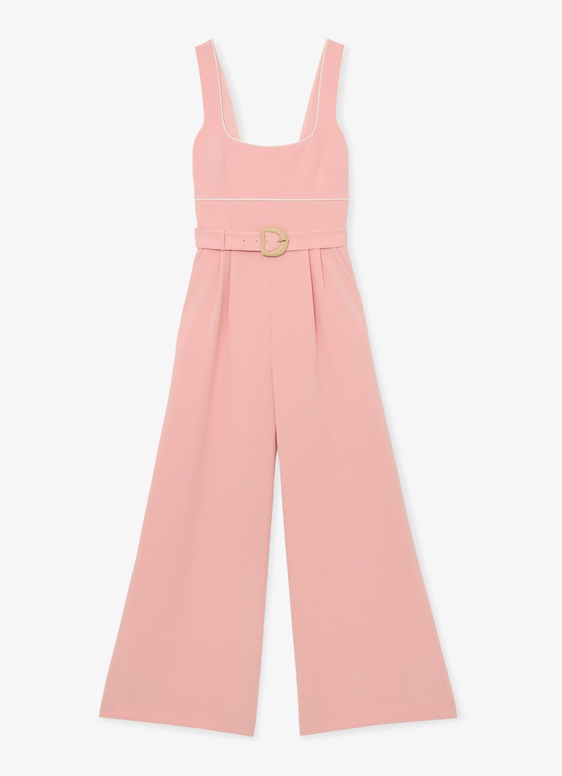 Reiss Petite wide fit jumpsuit met ceintuur - voorkant 6 oudroze