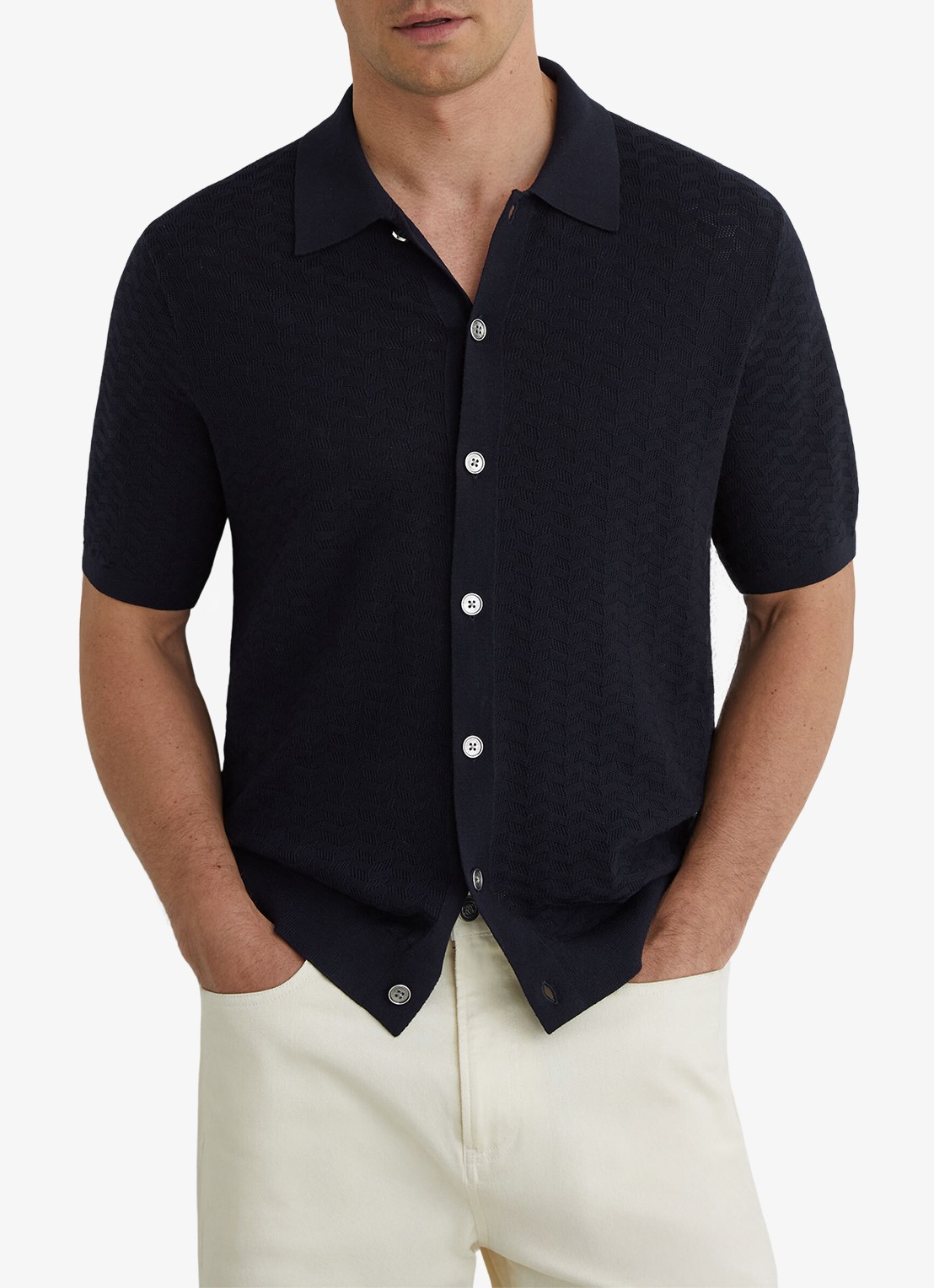 Reiss Phoenix overhemd met structuur - detail 4 donkerblauw