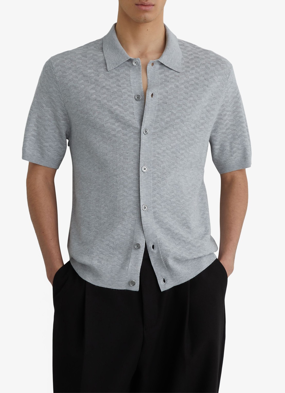 Reiss Phoenix overhemd met structuur - detail 4 soft grey / grijs