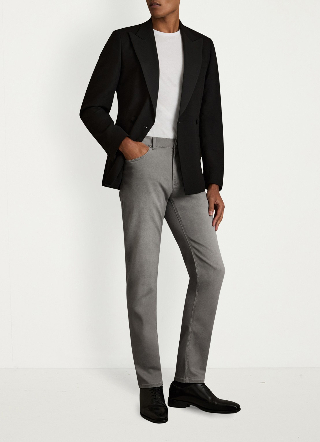 Reiss Picton slim fit jeans met gekleurde wassing - voorkant 4 lichtgrijs