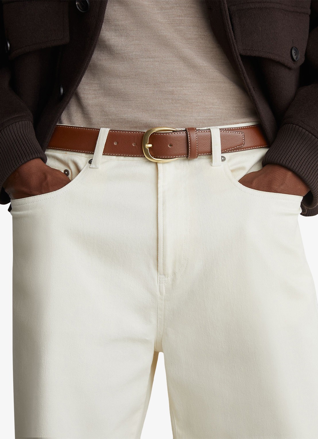 Reiss Pierce riem van leer met structuur  - detail 2 zand