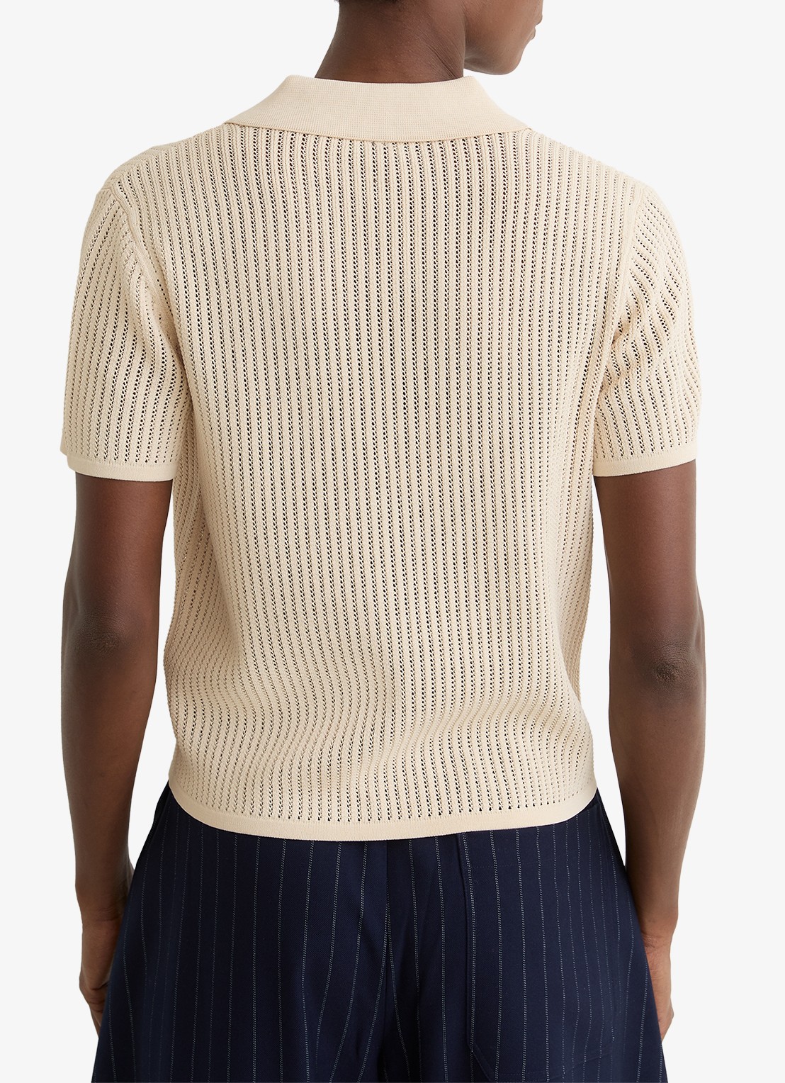 Reiss Pippa regular fit polo met opengewerkt dessin - achterkant 3 creme