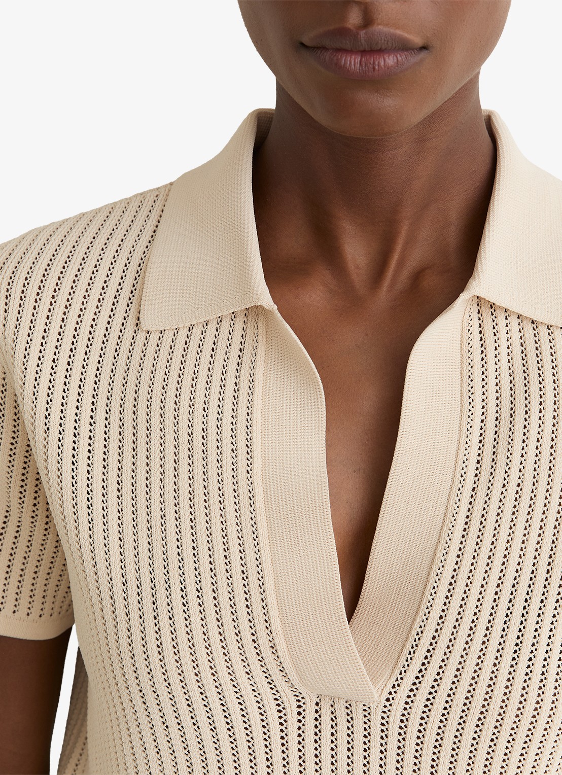 Reiss Pippa regular fit polo met opengewerkt dessin - detail 5 creme