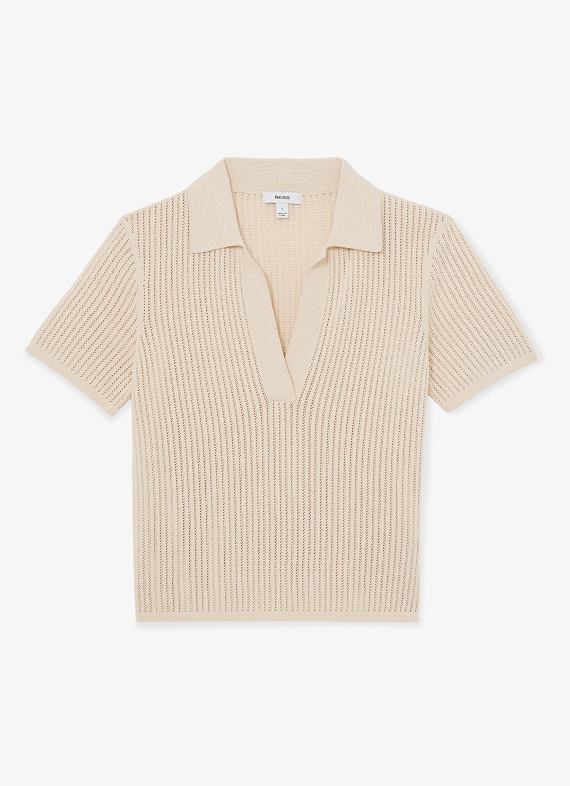 Reiss Pippa regular fit polo met opengewerkt dessin - voorkant creme
