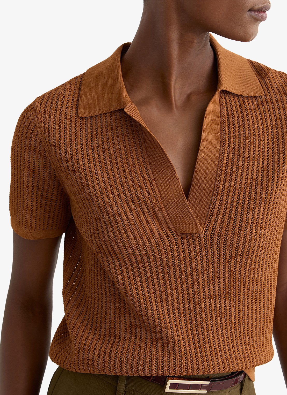 Reiss Pippa regular fit polo met opengewerkt dessin - detail orange