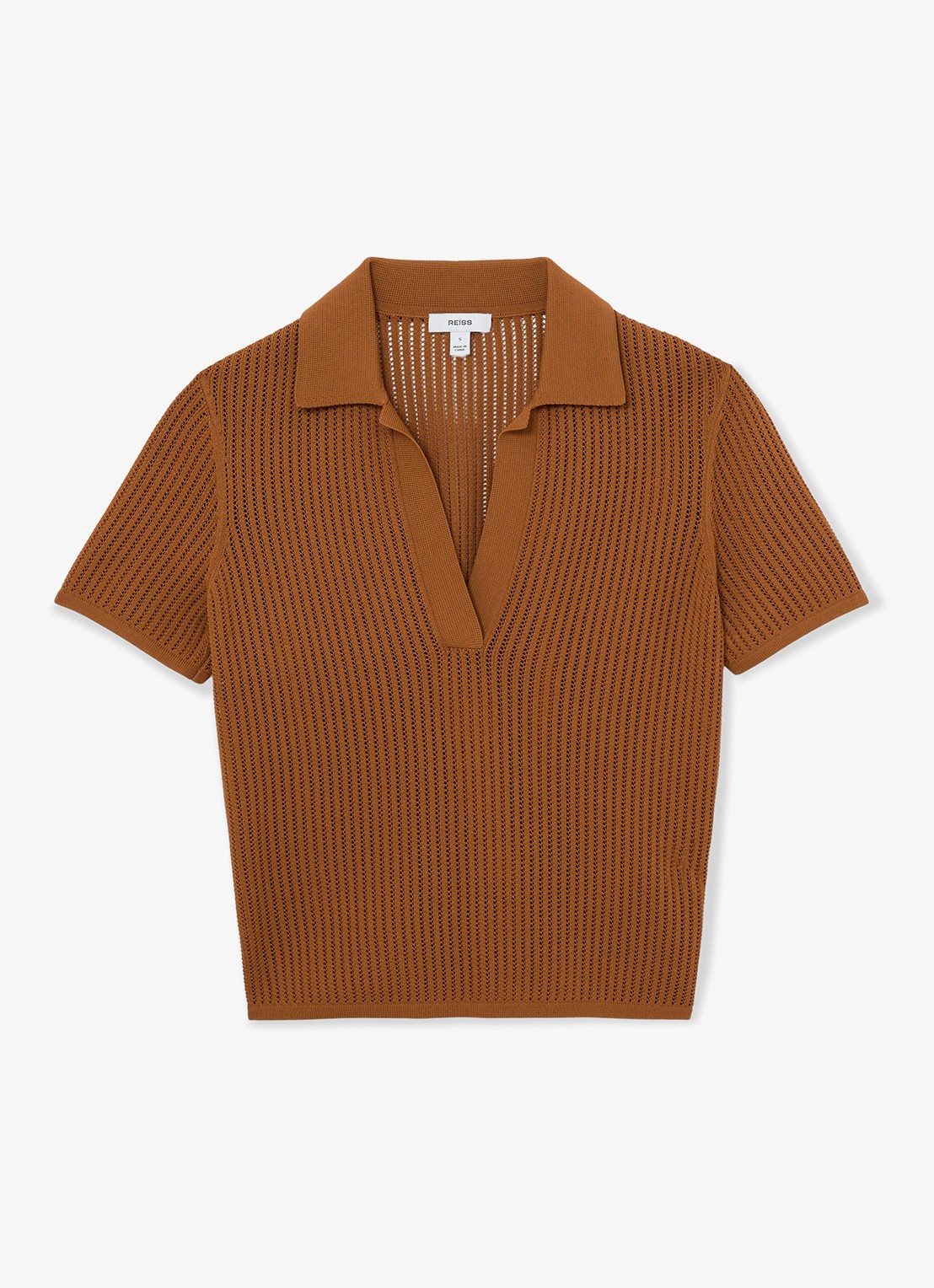Reiss Pippa regular fit polo met opengewerkt dessin - voorkant 4 orange
