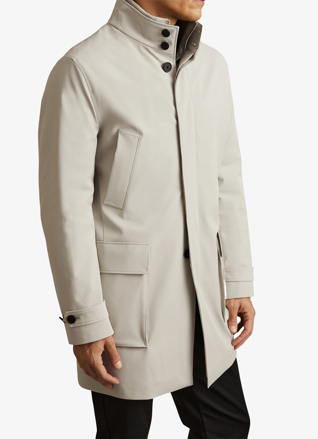 Reiss Player gewatteerde parka met klepzakken - detail 3 stone / beige