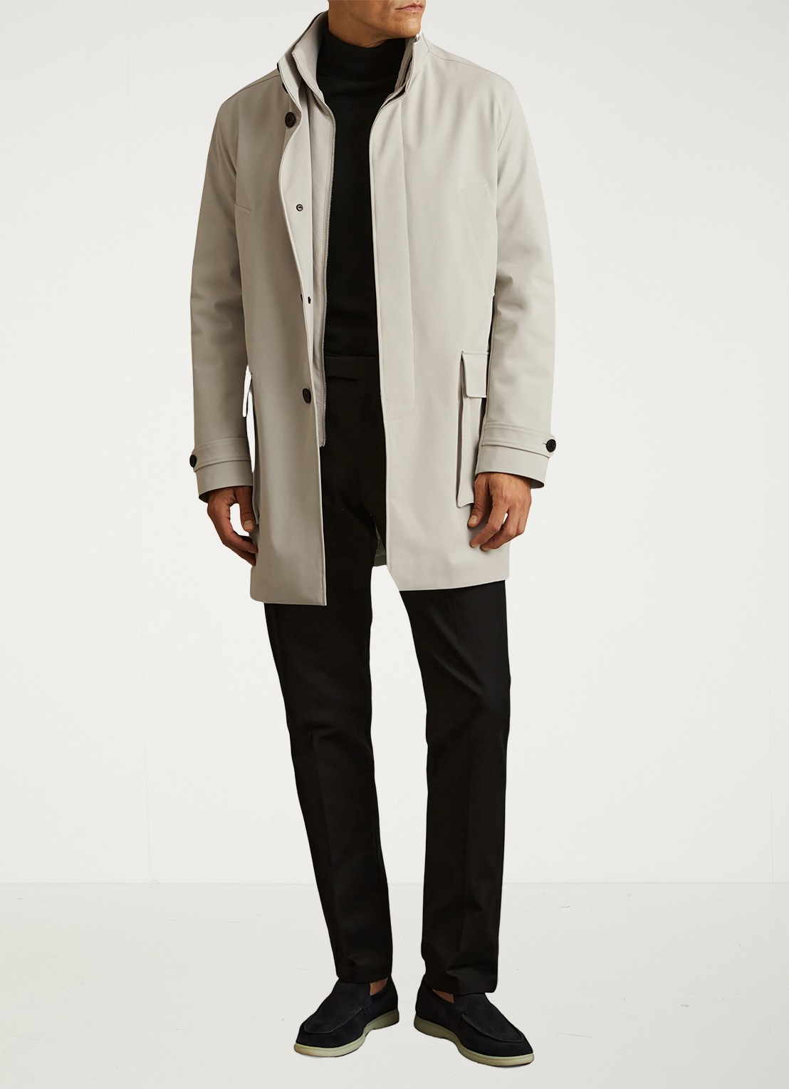 Reiss Player gewatteerde parka met klepzakken - voorkant 2 stone / beige