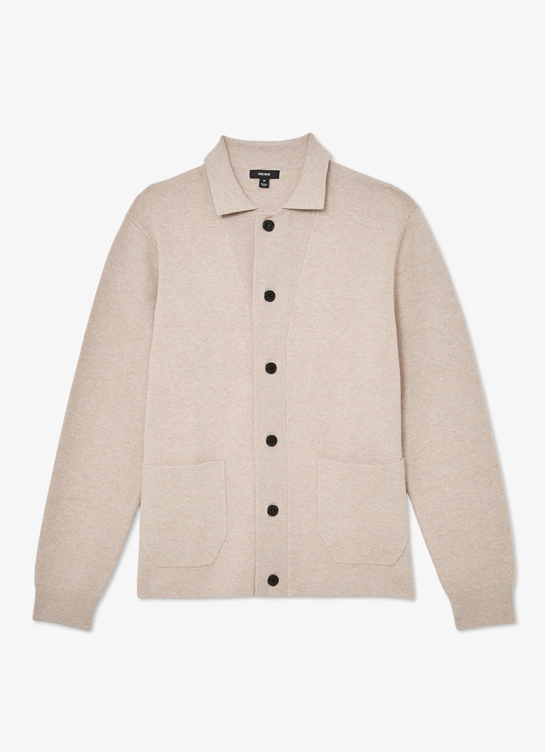 Reiss Plaza fijngebreid vest met opgestikte zakken  - voorkant 5 beige