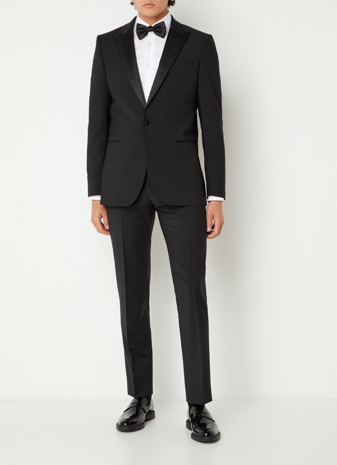 Reiss Poker slim fit blazer in wolblend met paspelzakken - voorkant 3 zwart