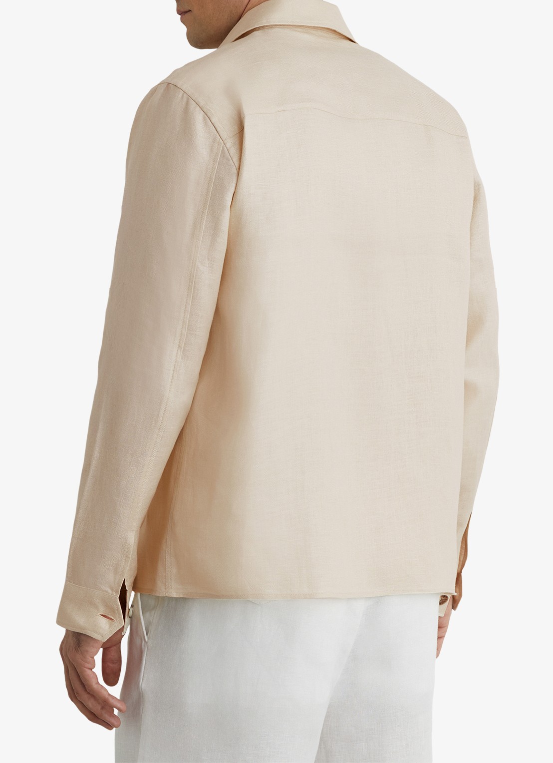 Reiss Polasio overshirt van linnen met borstzakken - achterkant 7 stone / beige