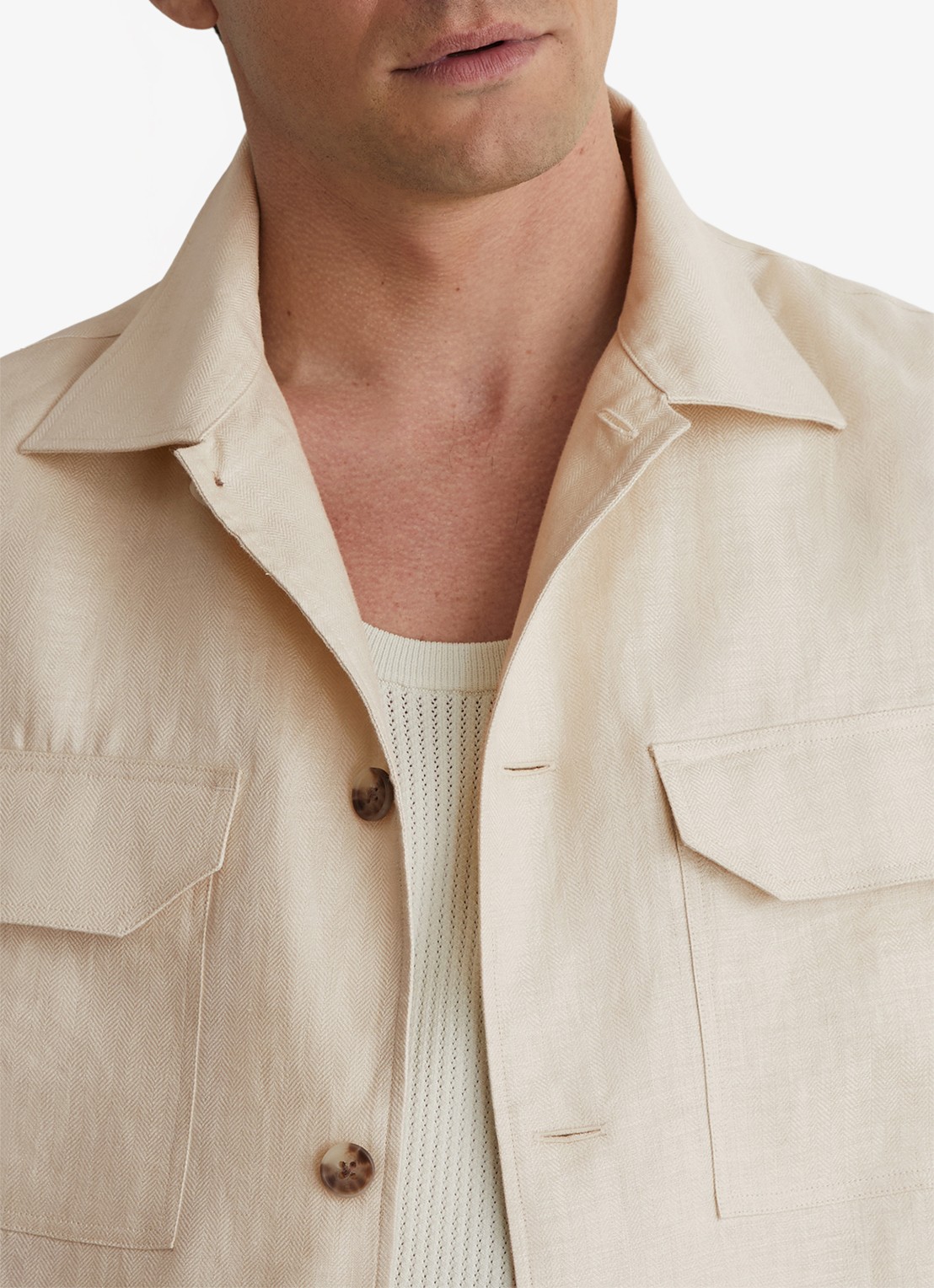 Reiss Polasio overshirt van linnen met borstzakken - detail 3 stone / beige