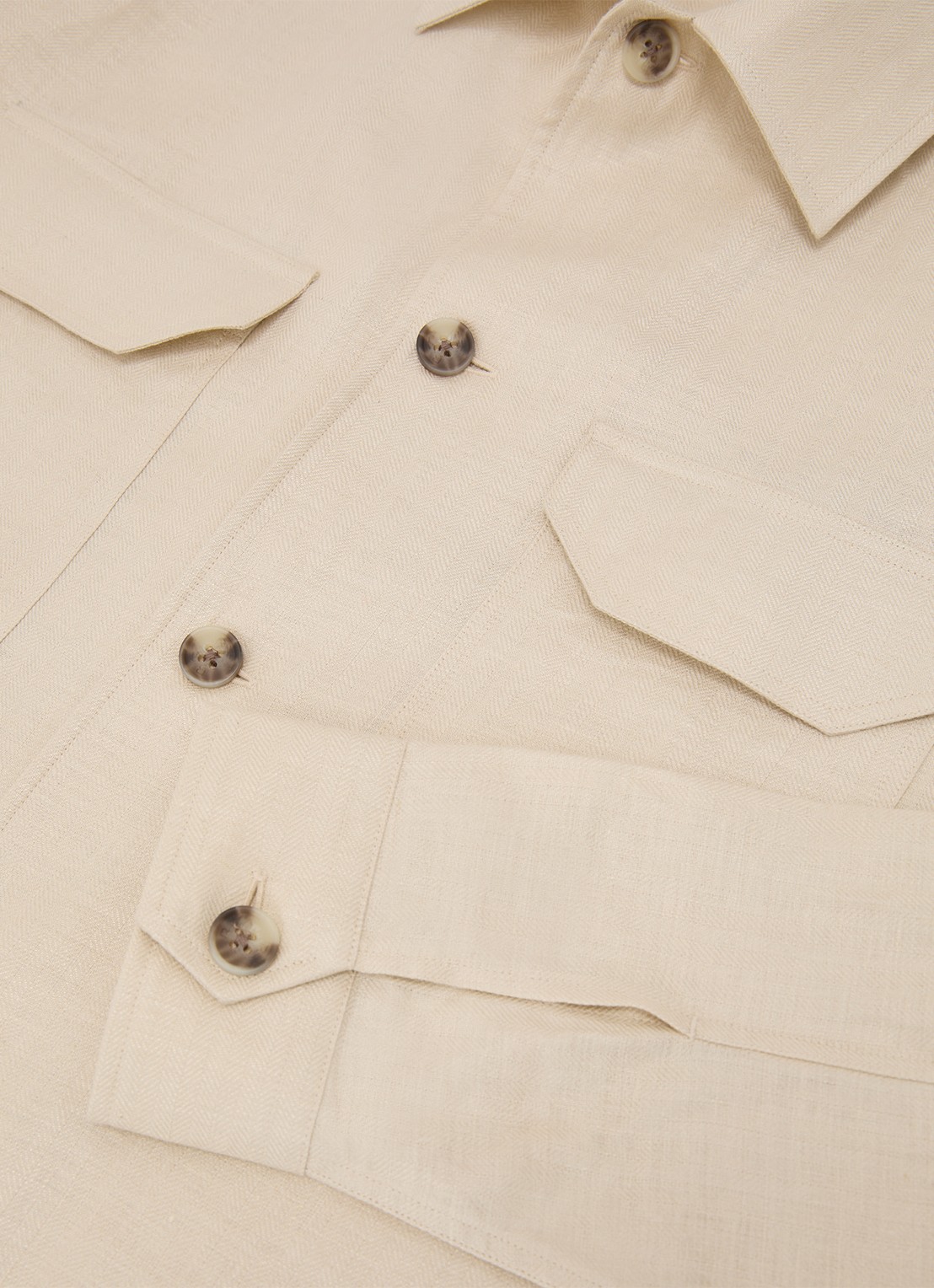 Reiss Polasio overshirt van linnen met borstzakken - detail 4 stone / beige
