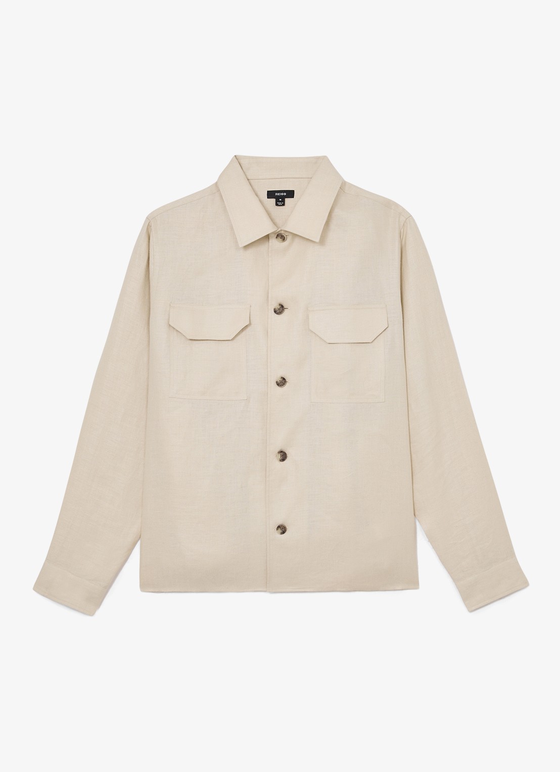 Reiss Polasio overshirt van linnen met borstzakken - voorkant 5 stone / beige