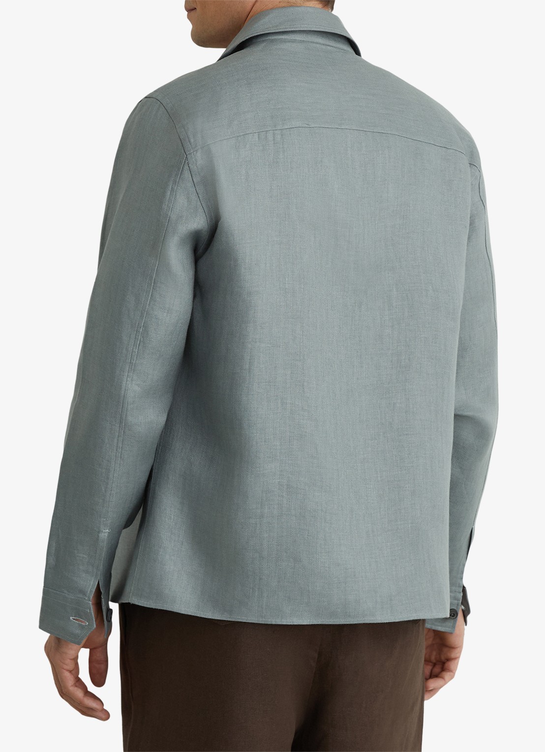 Reiss Polasio overshirt van linnen met borstzakken - achterkant 7 groen