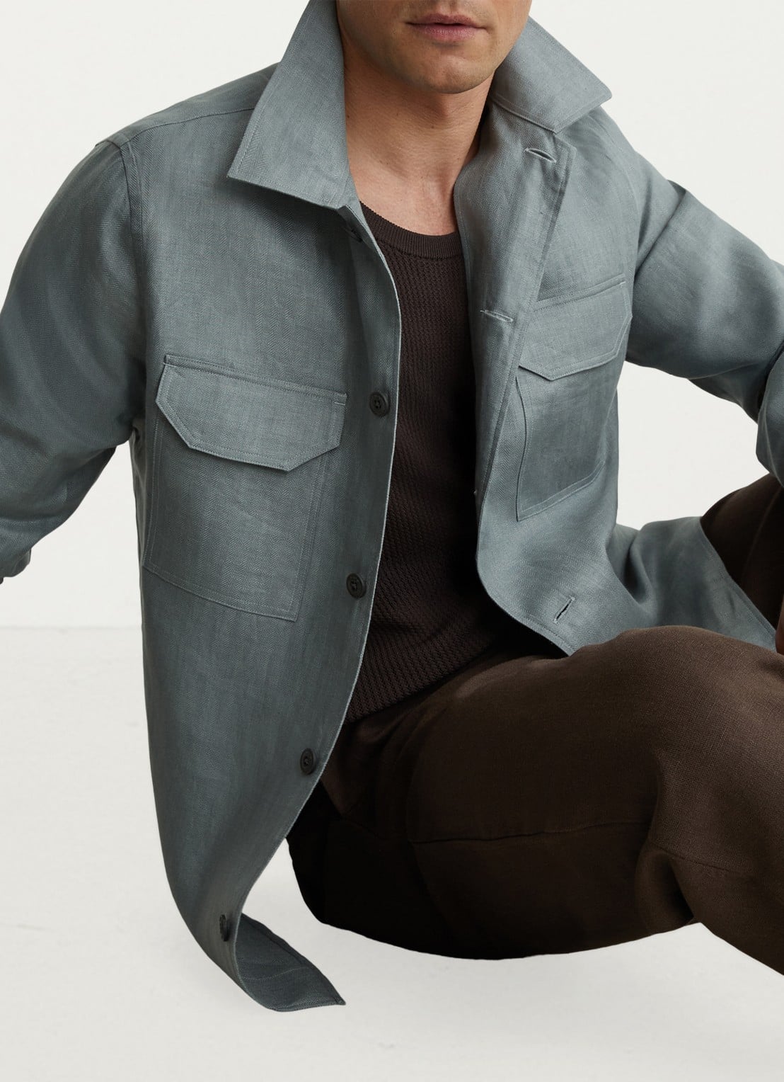 Reiss Polasio overshirt van linnen met borstzakken - detail 3 groen