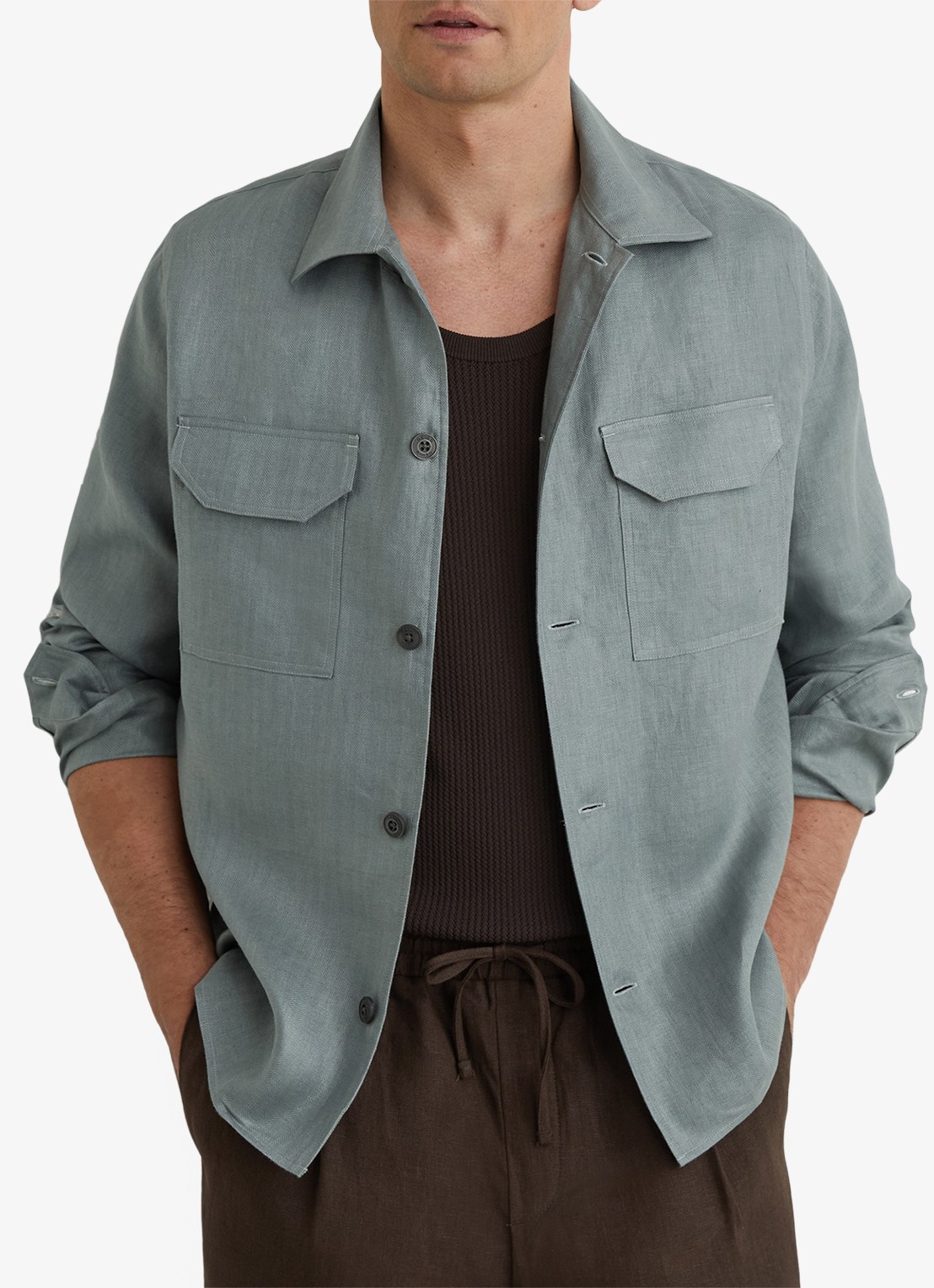Reiss Polasio overshirt van linnen met borstzakken - detail 4 groen