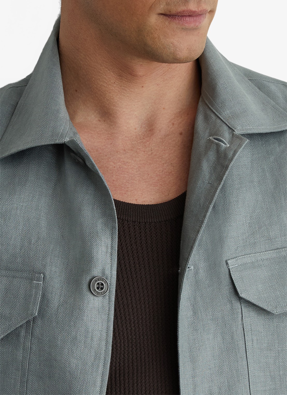 Reiss Polasio overshirt van linnen met borstzakken - detail 5 groen