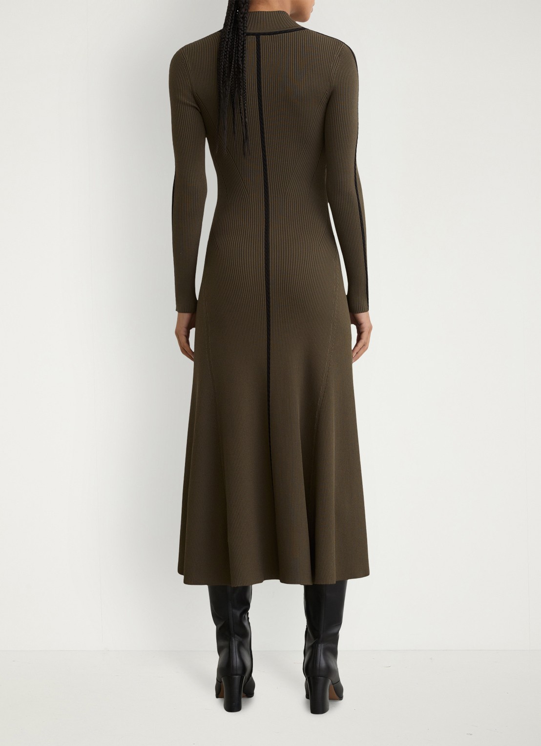 Reiss Polly midi ribgebreide jurk met opstaande kraag - achterkant bronsgroen