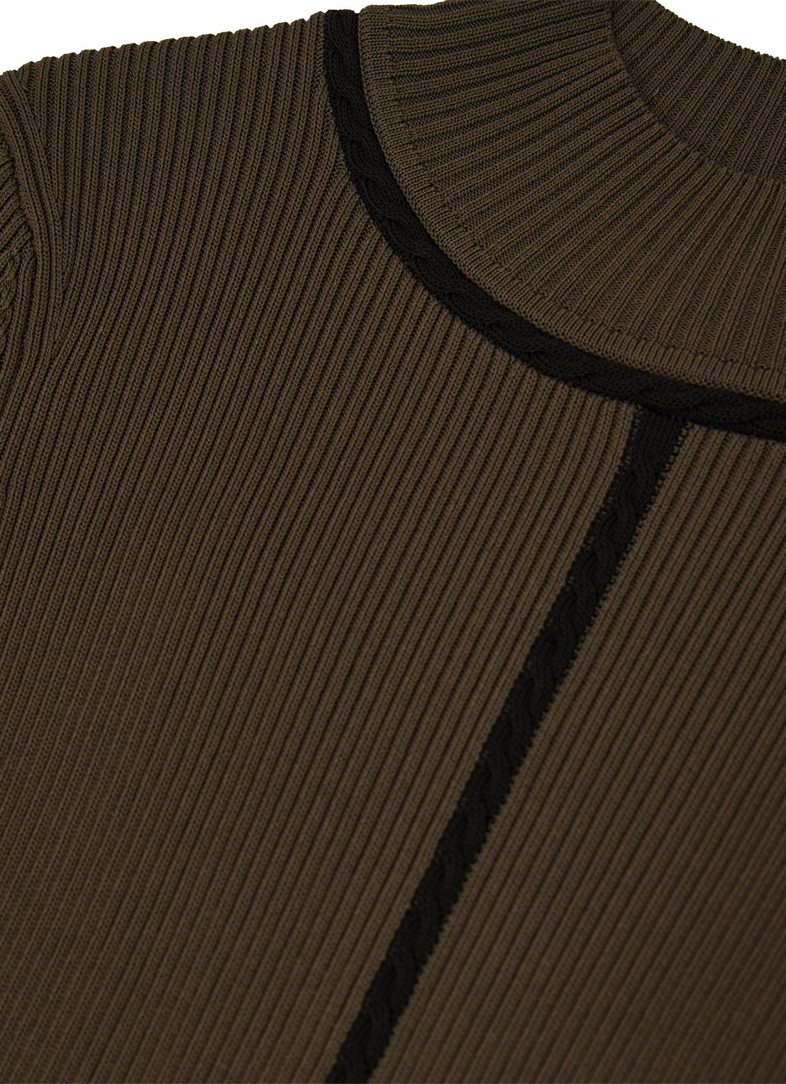 Reiss Polly midi ribgebreide jurk met opstaande kraag - detail 5 bronsgroen