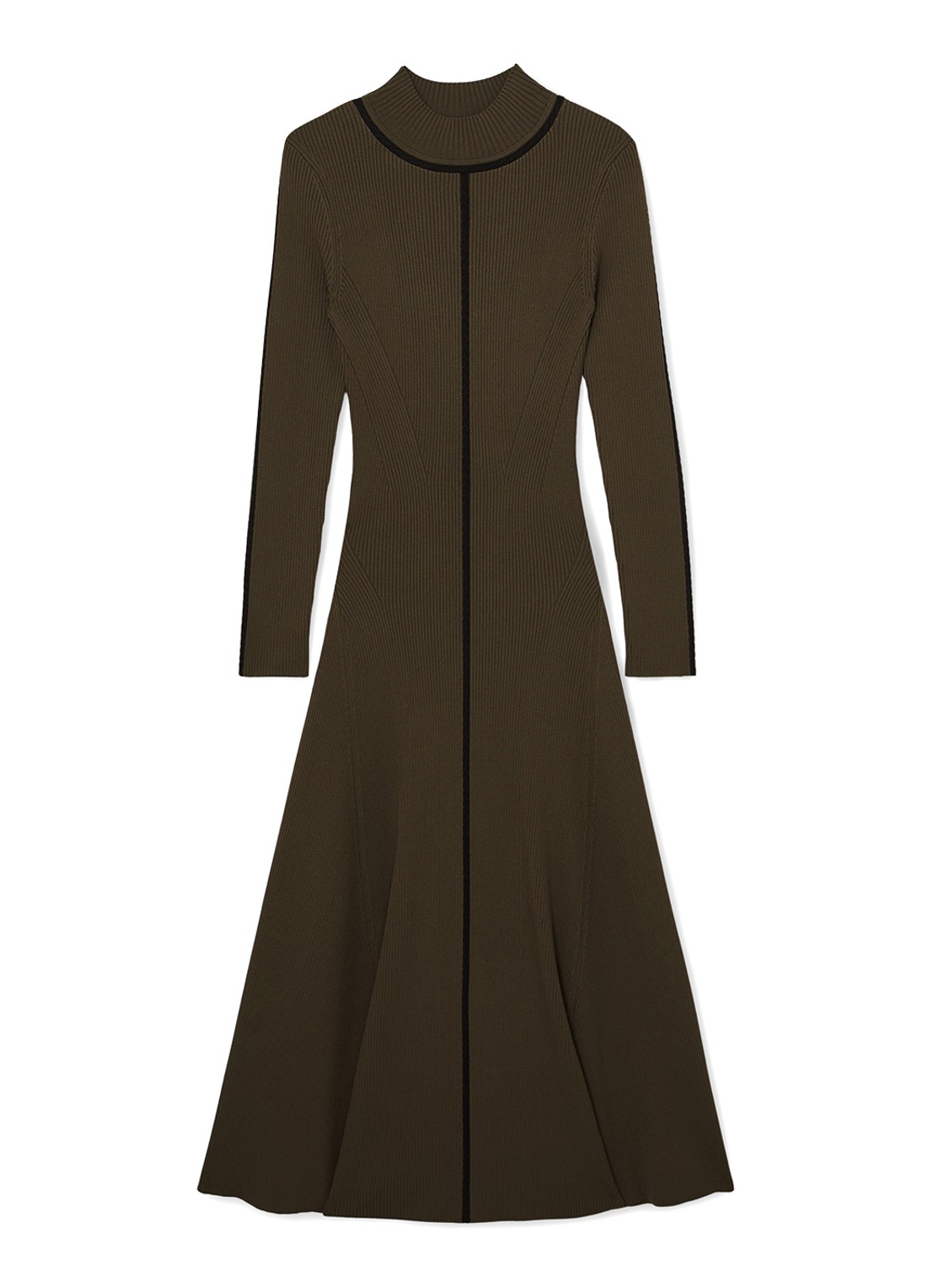 Reiss Polly midi ribgebreide jurk met opstaande kraag - voorkant 6 bronsgroen