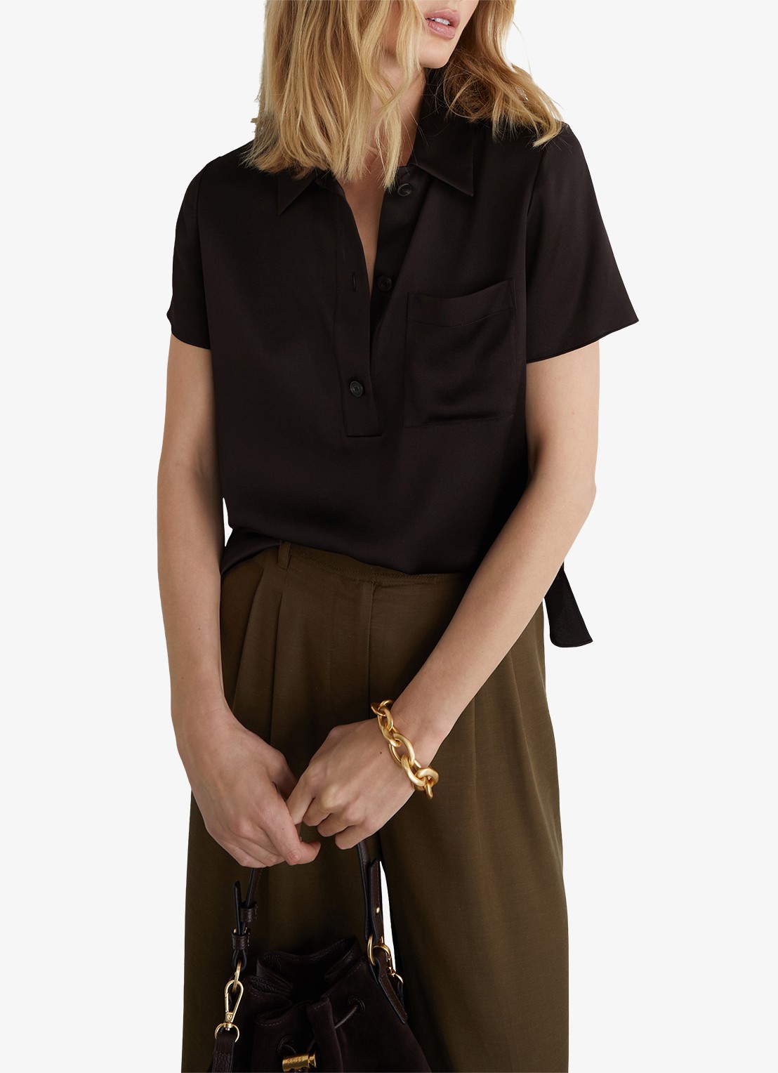 Reiss Polly tuniek van zijde - detail bruin