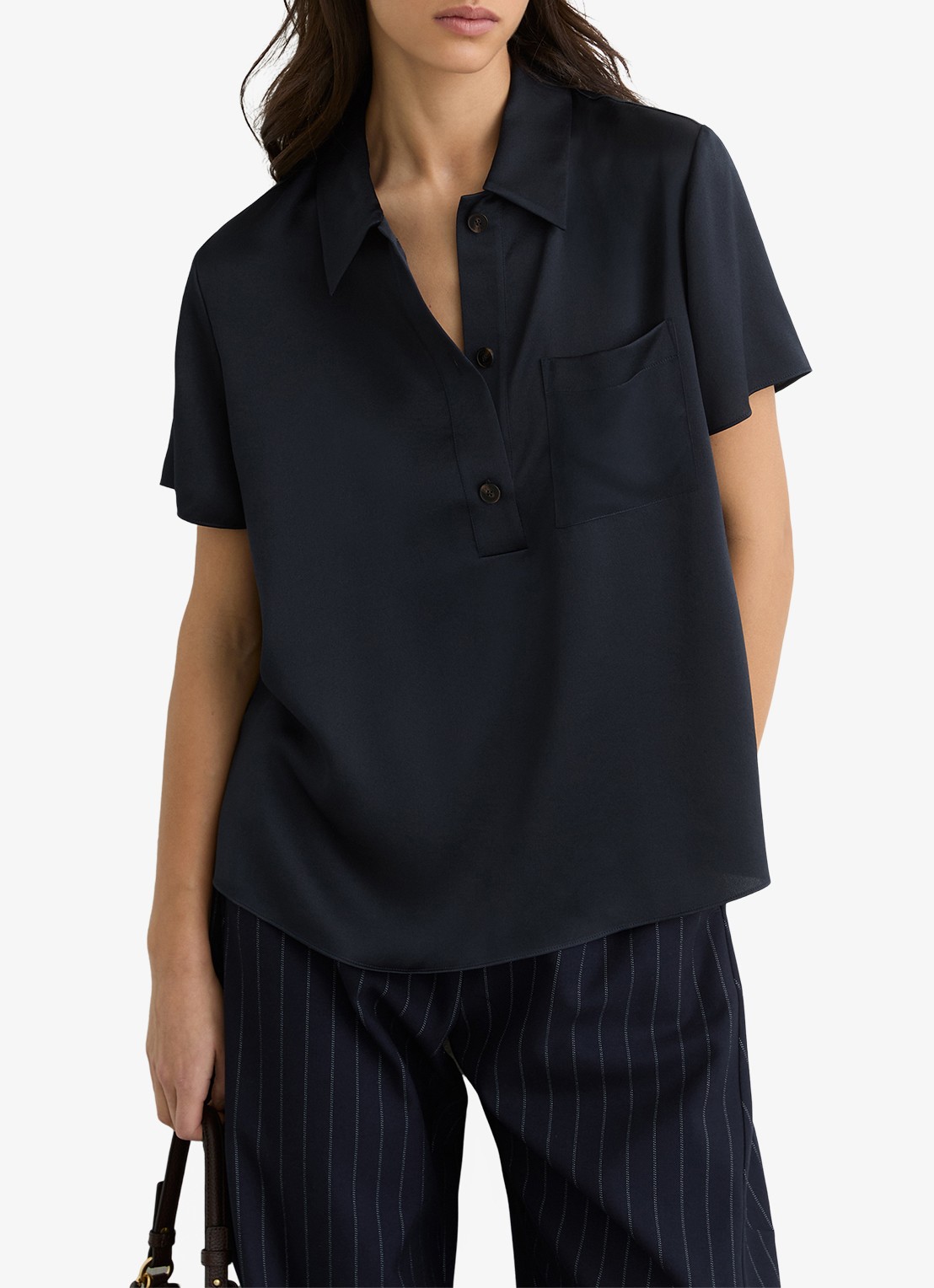 Reiss Polly tuniek van zijde - detail donkerblauw