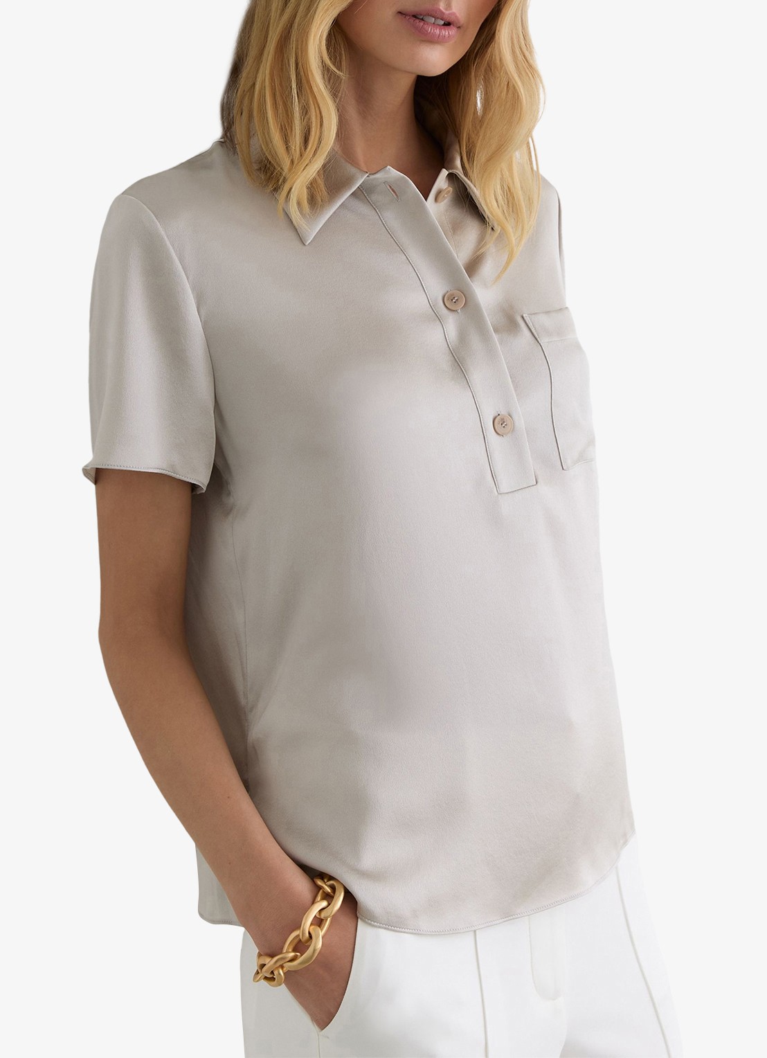 Reiss Polly tuniek van zijde - detail lichtgrijs