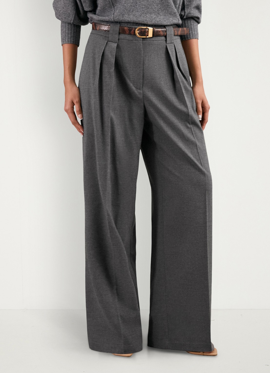 Reiss Poppie high waist wide fit pantalon met steekzakken - detail 3 grijs