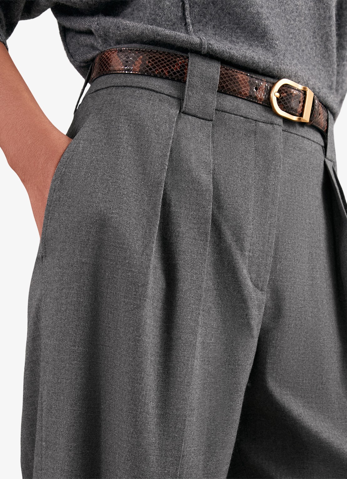Reiss Poppie high waist wide fit pantalon met steekzakken - detail 4 grijs